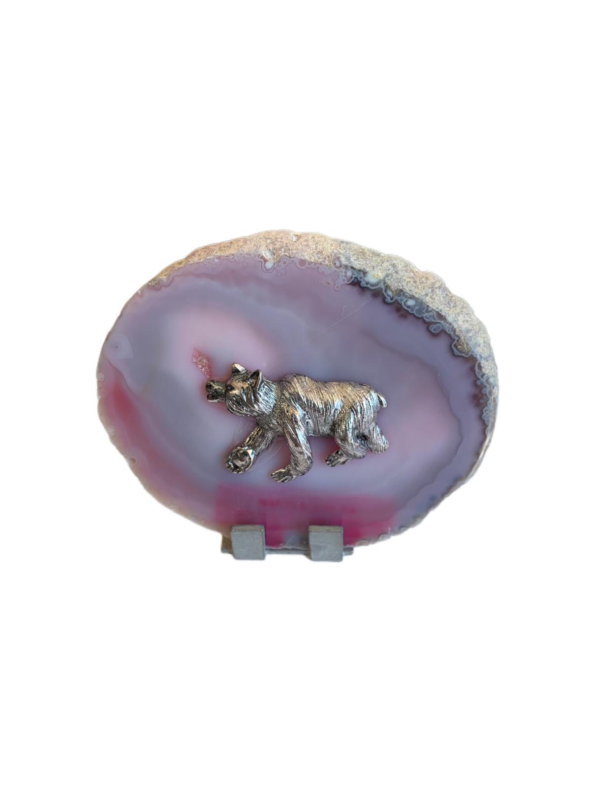 Agate Slice with Pewter Candleholder (NART2)